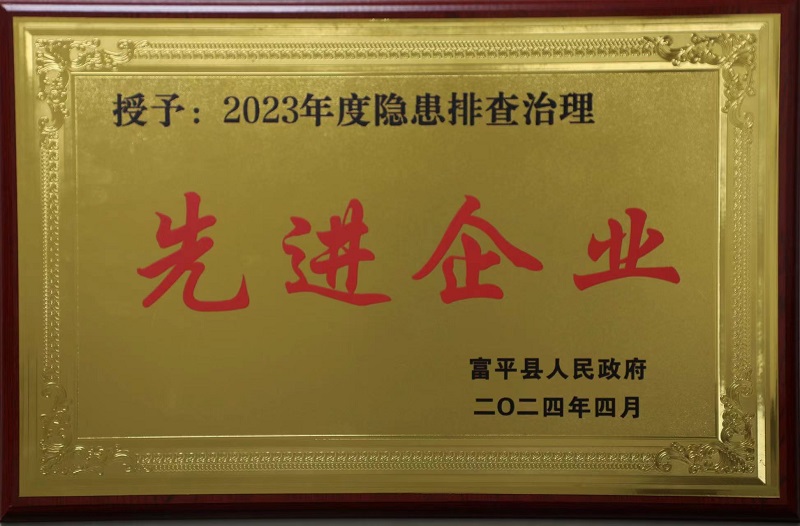 富平公司榮獲富平縣隱患排查治理先進企業(yè)